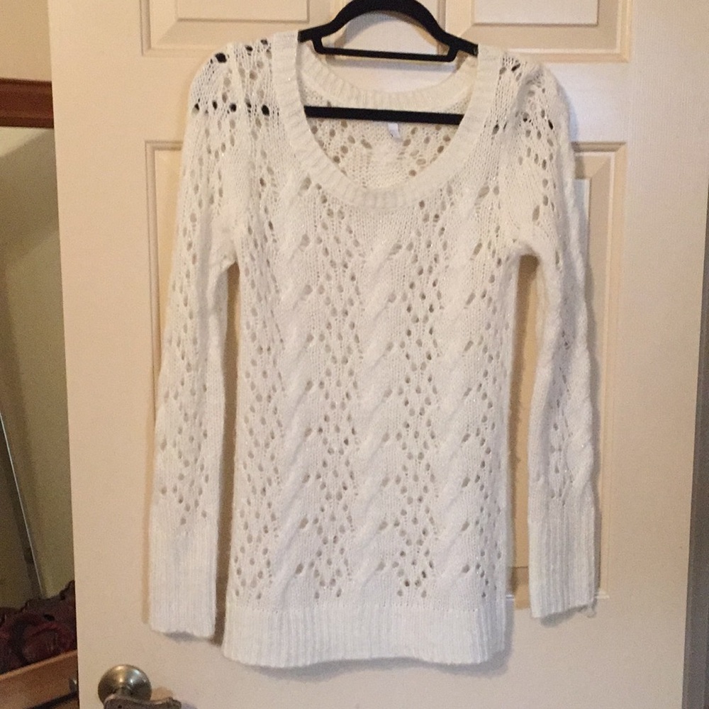 White crochet looking sweater